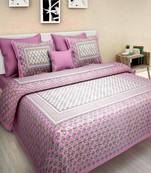 Indian Hand Screen Printed Queen Size Cotton Bedding Bedsheet With 2 Pillow Cover Bedspread
