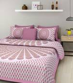 Indian Print Queen Size Cotton Bedding Bedsheet With 2 Pillow Cover Sanganeri Double Size 90 X 108 Bedspread