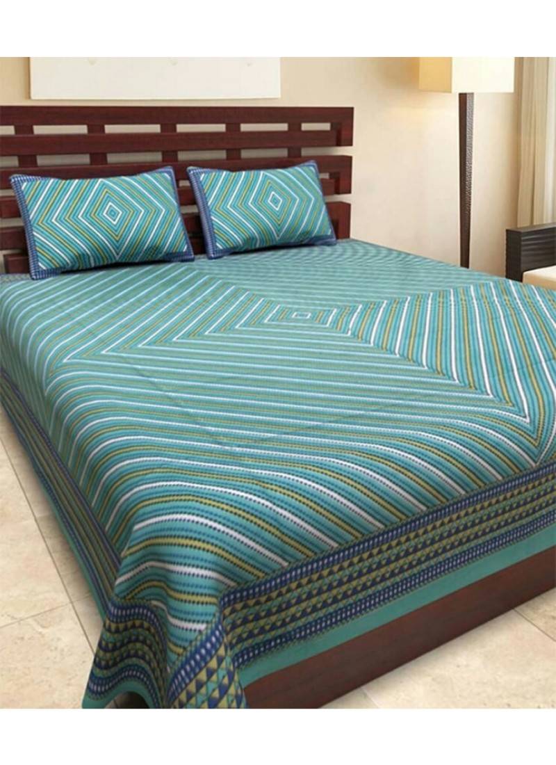 Indian Print Queen Size Cotton Bedding Bedsheet With 2 Pillow Cover