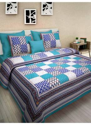 Indian Print Queen Size Cotton Bedding Bedsheet With 2 Pillow Cover Sanganeri Double Size 90X108 Bedspread 1