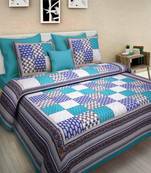 Indian Print Queen Size Cotton Bedding Bedsheet With 2 Pillow Cover Sanganeri Double Size 90X108 Bedspread