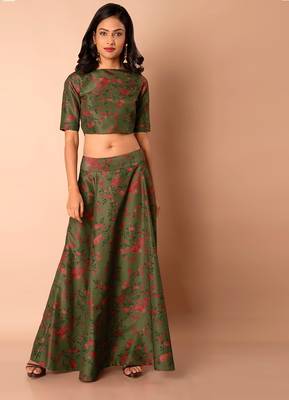 Multicolor Printed Satin Semi Stitched Lehenga With Dupatta 1