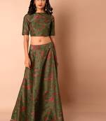 Multicolor Printed Satin Semi Stitched Lehenga With Dupatta