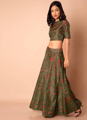 Multicolor Printed Satin Semi Stitched Lehenga With Dupatta 2