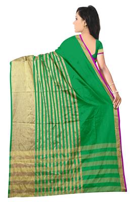 Green Printed Poly Cotton Saree With Blouse 2