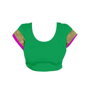 Green Printed Poly Cotton Saree With Blouse 3
