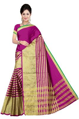 Pink Printed Poly Cotton Saree With Blouse 1