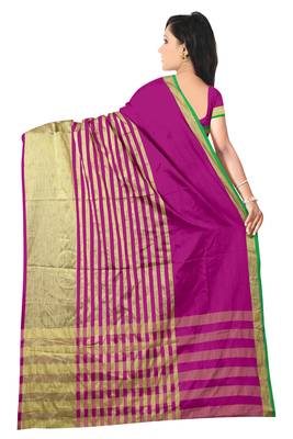Pink Printed Poly Cotton Saree With Blouse 2