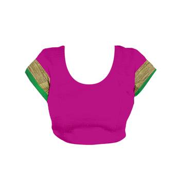 Pink Printed Poly Cotton Saree With Blouse 3