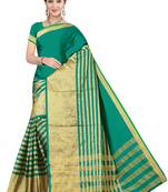 Green Printed Poly Cotton Saree With Blouse