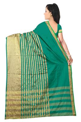 Green Printed Poly Cotton Saree With Blouse 2