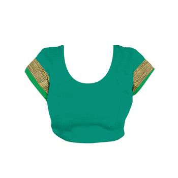 Green Printed Poly Cotton Saree With Blouse 3