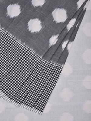 Grey Pochampally Ikat Cotton Handloom Saree with Polka Dots Design 5