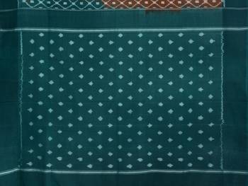 Rust and Green Pochampally Ikat Cotton Handloom Saree with Grill Design 4