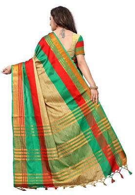 Green woven cotton silk saree with blouse 2