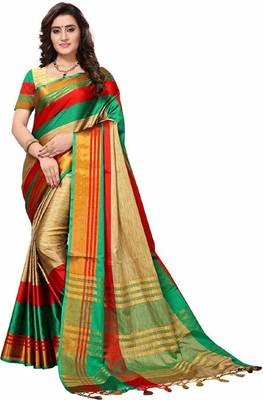Green woven cotton silk saree with blouse 3