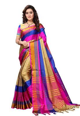 Pink woven cotton silk saree with blouse 1