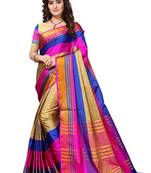 Pink woven cotton silk saree with blouse