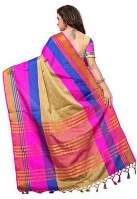 Pink woven cotton silk saree with blouse 2