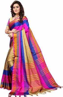 Pink woven cotton silk saree with blouse 3