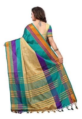 Sky blue woven cotton silk saree with blouse 2