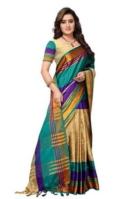 Sky blue woven cotton silk saree with blouse 3