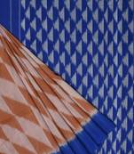 Light Brown and Blue Pochampally Ikat Cotton Handloom Saree with Triangle Pallu Design