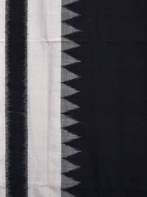 Black and White Pochampally Ikat Cotton Handloom Saree with Temple Border 3