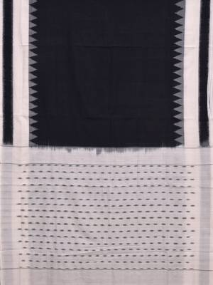 Black and White Pochampally Ikat Cotton Handloom Saree with Temple Border 5
