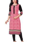 Pink Printed Cotton Cotton Kurtis