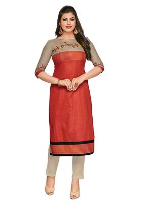 Orange Printed Cotton Cotton Kurtis 1