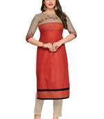 Orange Printed Cotton Cotton Kurtis