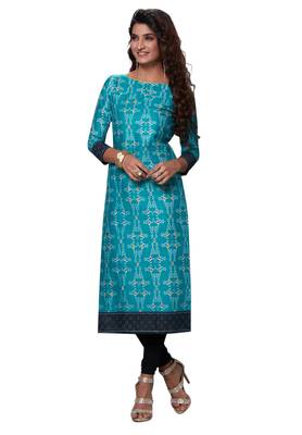 Blue Printed Cotton Cotton Kurtis 1