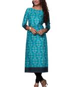 Blue Printed Cotton Cotton Kurtis