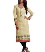 Cream Printed Cotton Cotton Kurtis