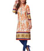 Orange Printed Cotton Cotton Kurtis