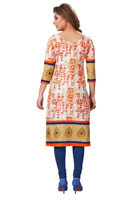 Orange Printed Cotton Cotton Kurtis 2