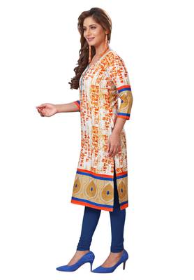 Orange Printed Cotton Cotton Kurtis 3