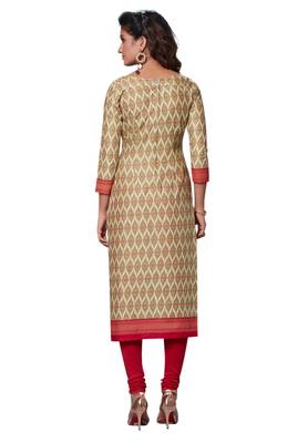 Beige Printed Cotton Cotton Kurtis 2