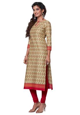 Beige Printed Cotton Cotton Kurtis 3