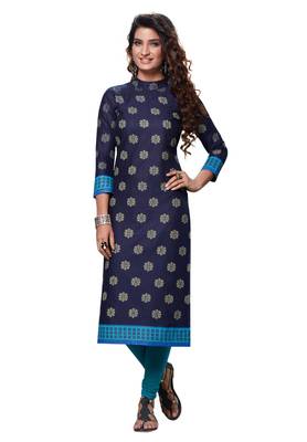 0Vy Blue Printed Cotton Cotton Kurtis 1