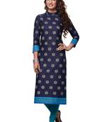 0Vy Blue Printed Cotton Cotton Kurtis