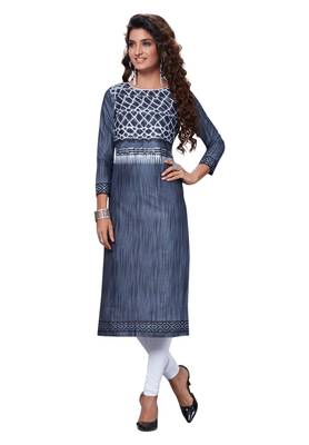 Grey Printed Cotton Cotton Kurtis 1