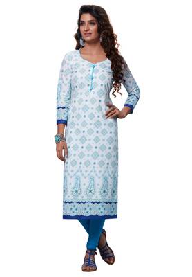 White Printed Cotton Cotton Kurtis 1
