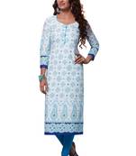 White Printed Cotton Cotton Kurtis