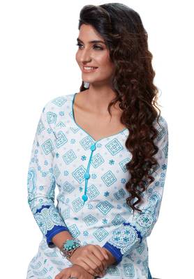 White Printed Cotton Cotton Kurtis 4