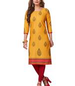 Yellow Printed Cotton Cotton Kurtis