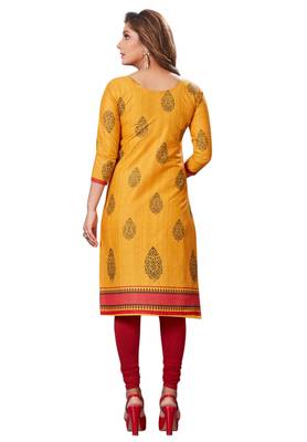 Yellow Printed Cotton Cotton Kurtis 2