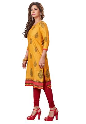 Yellow Printed Cotton Cotton Kurtis 3