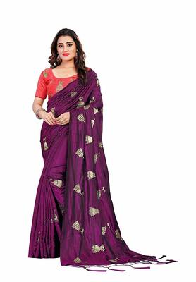 Wine embroidered art silk saree with blouse 1